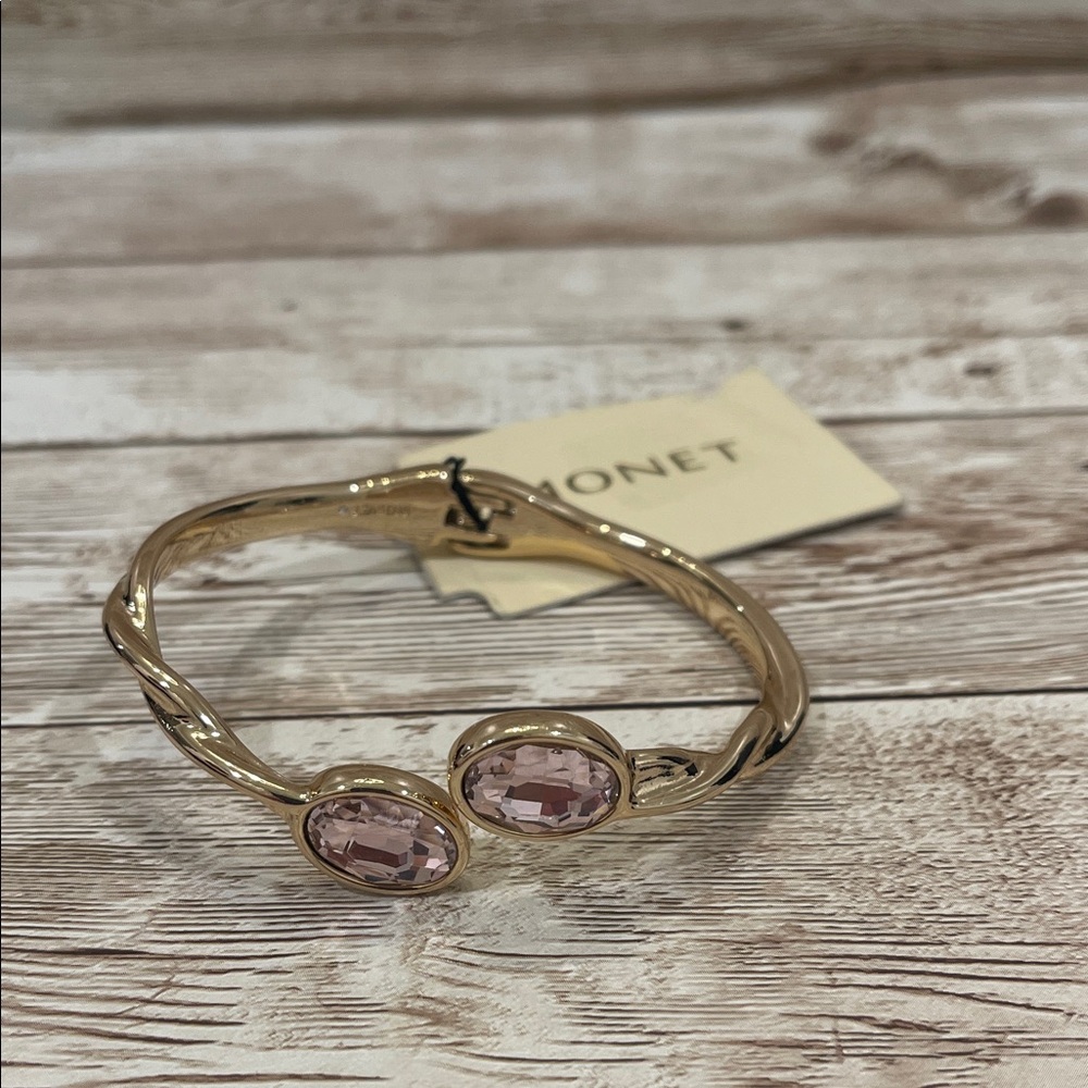 Monet Gold Toned Bracelet with Pink Accents NEW